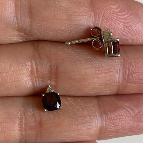 Sterling Silver Garnet Stone Earrings - Picture 2 of 3